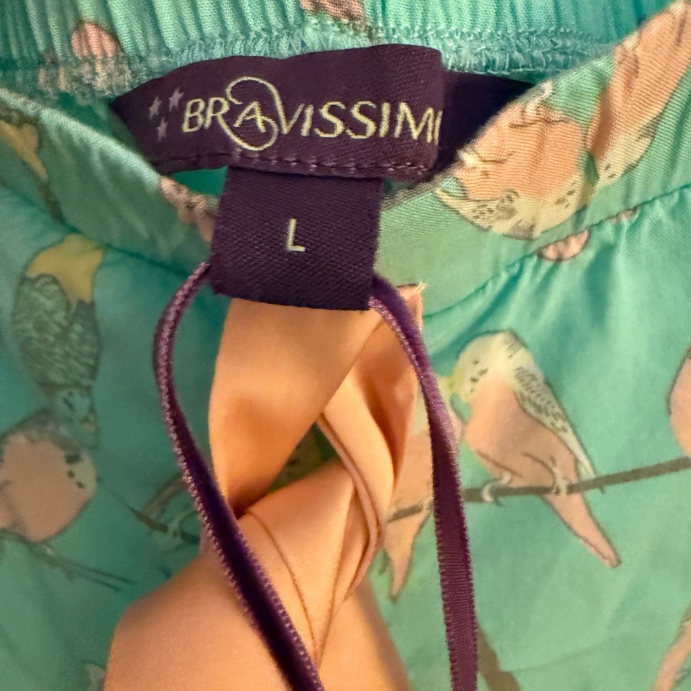 New Bravissimo Pajama Pants Turquoise With Bird Print, Size Large, comfortable! - Picture 3 of 3